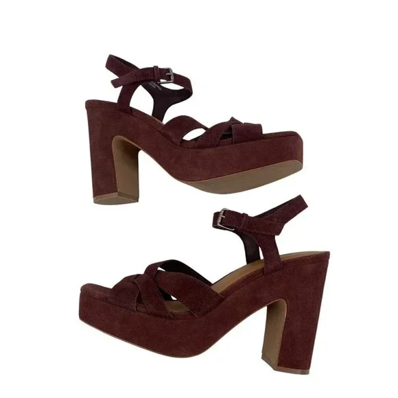 Splendid Womens Size 10 Piper Suede Platform Heeled Sandals Raisin Strappy Boho - Picture 3 of 13